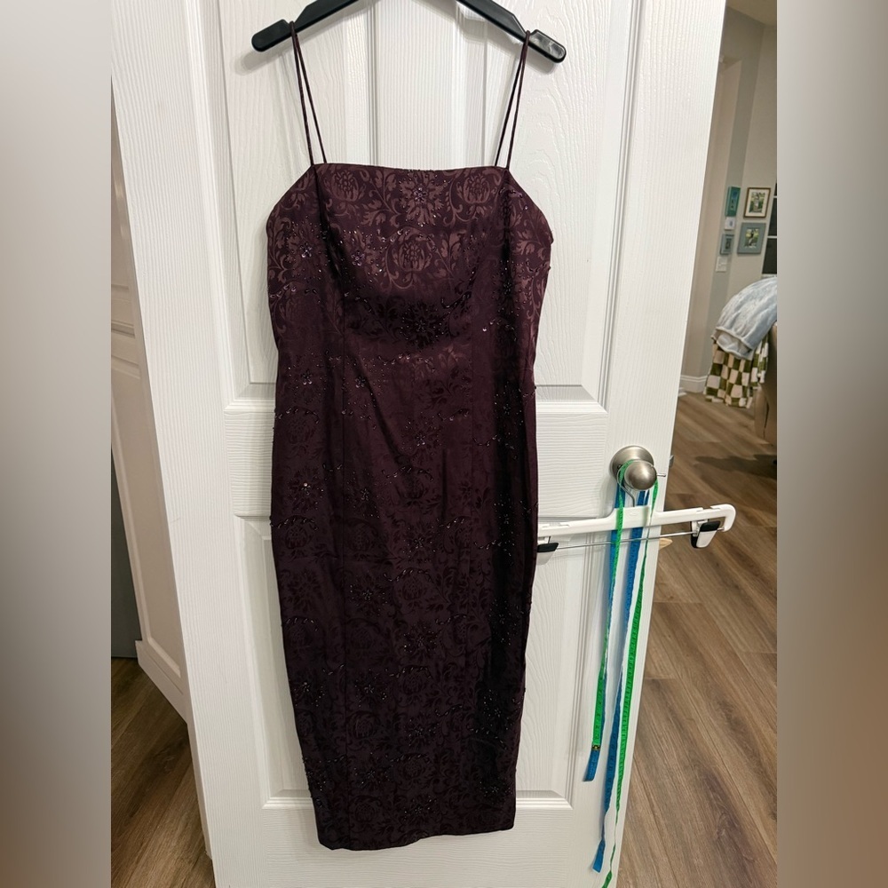 Alex Evenings Plum Beaded Jacquard Midi Dress Size 12 Y2K Whimsigoth